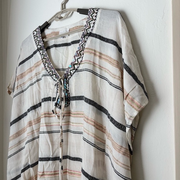 Anthropologie Duet Sequin Embellished Tassel Kaftan Beach Swim Cover Up O/S Boho - Picture 3 of 11